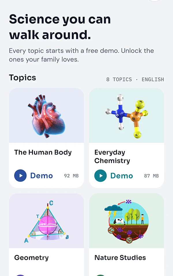 The app’s home screen on a tablet